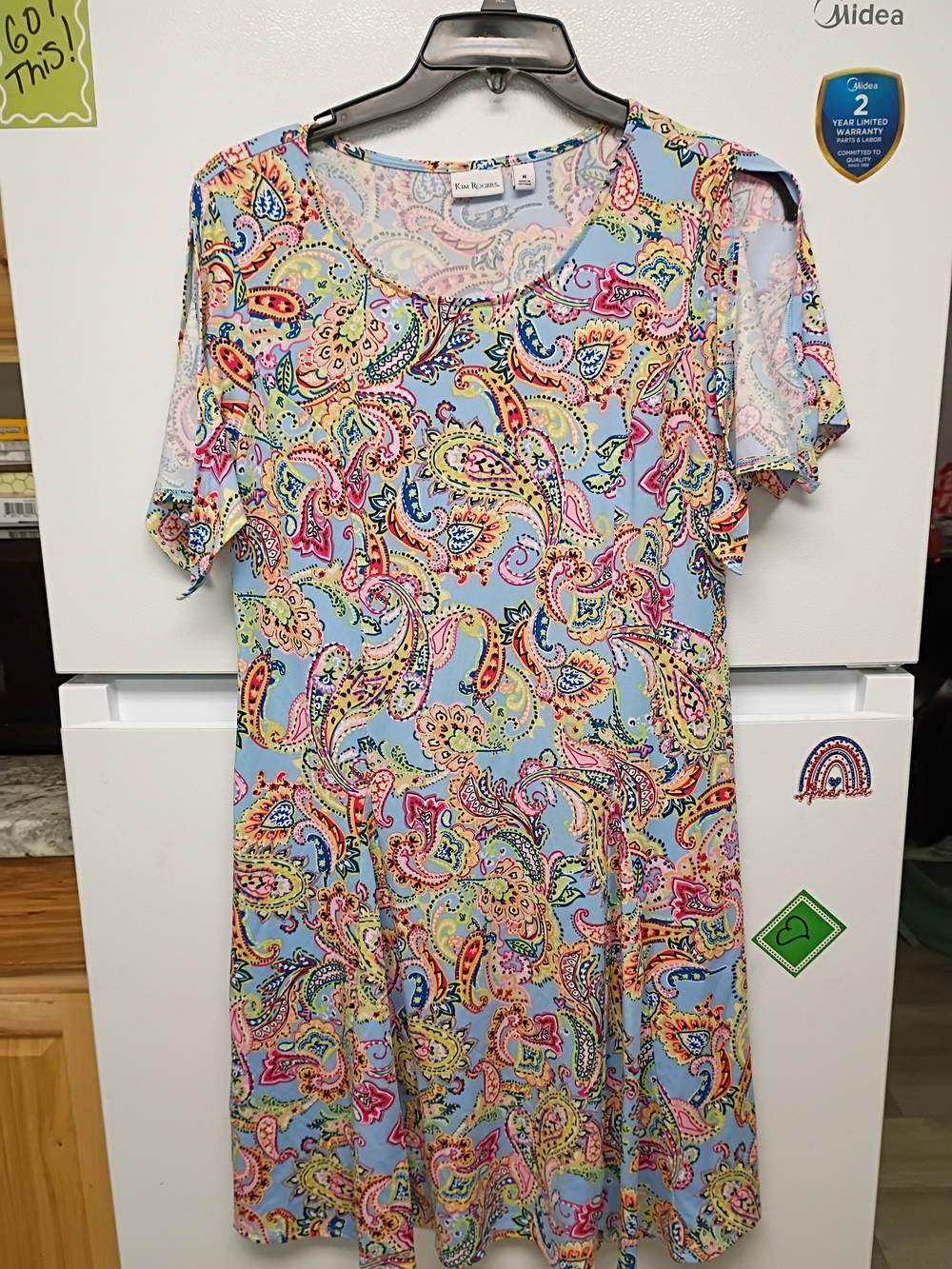 Kim Rogers Light Blue Paisley Midi Dress with Multicolor Print